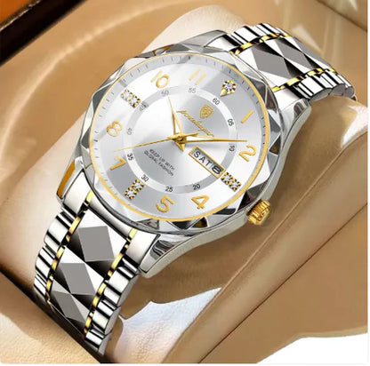 Lux Glow Quartz Watch with luminous hands and luxury design.