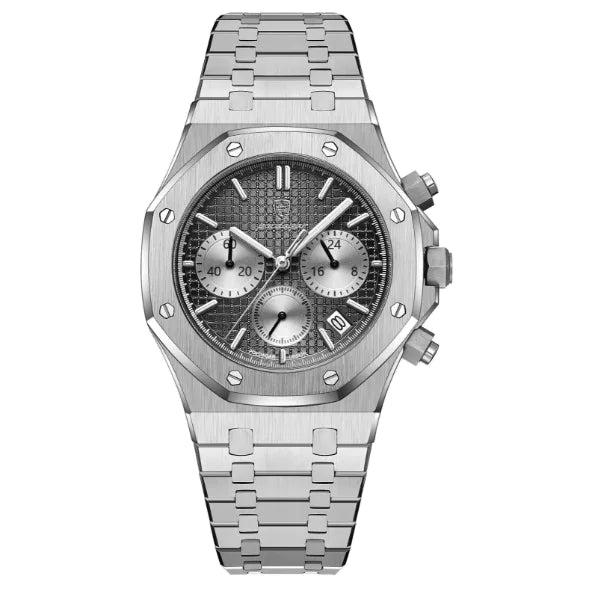 Multi-functional quartz watch with modern design and versatile features for men.